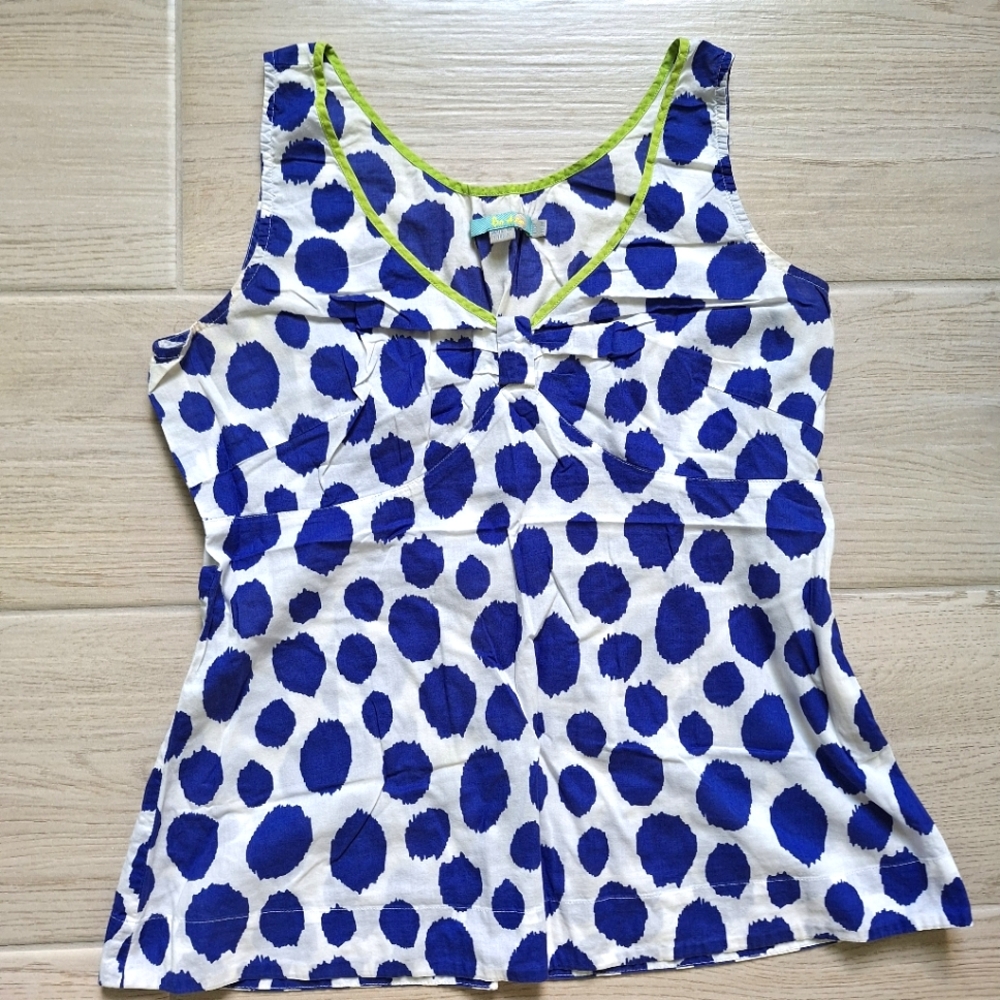 Boden Women's White And Blue Polka Dot Cotton V-neck Tank Top - Size 10 - Picture 2 of 10